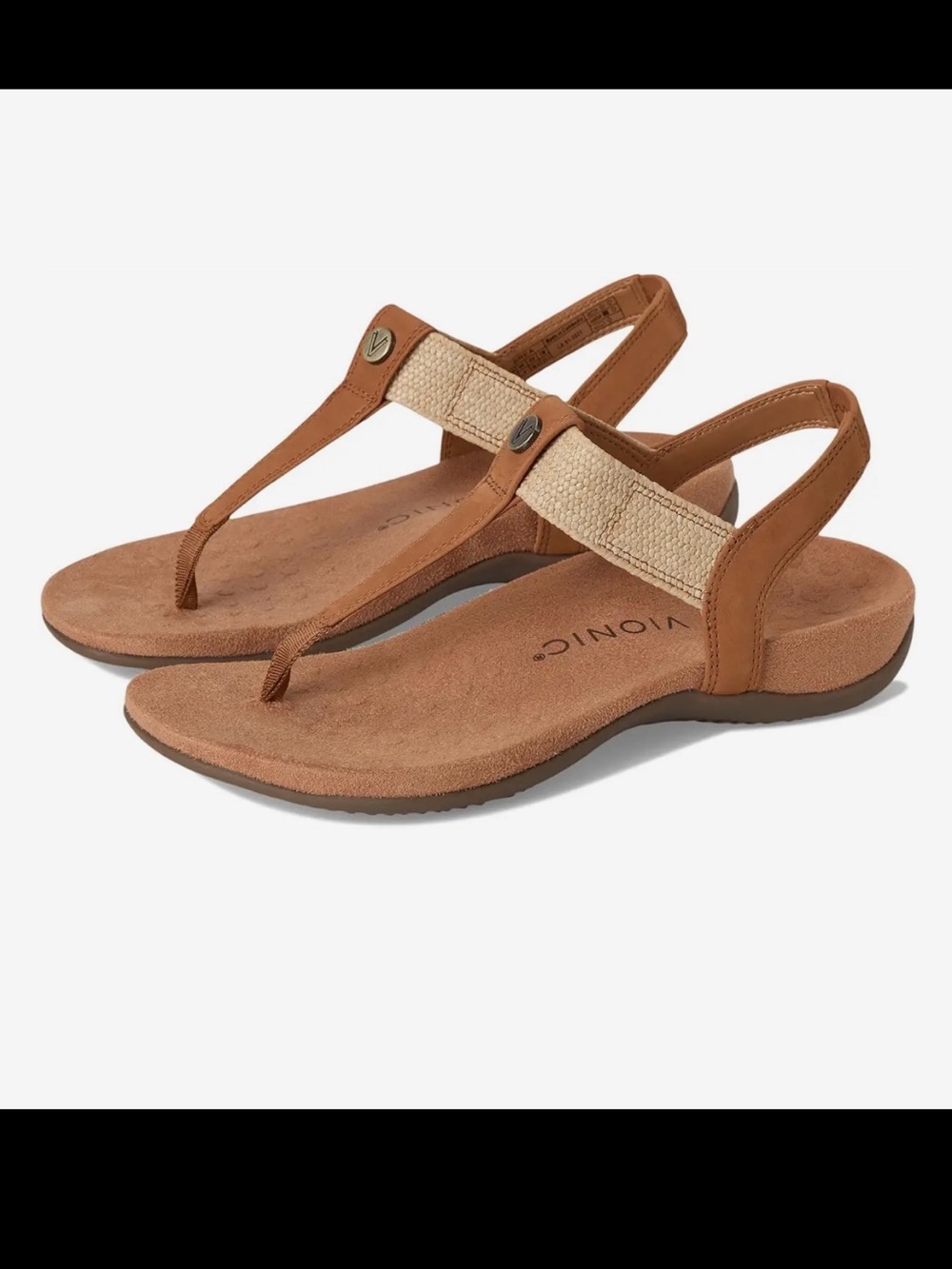 Vionic Brea Camel Brown and Natural Woven Strap Thong Sandals Size 7. Like New